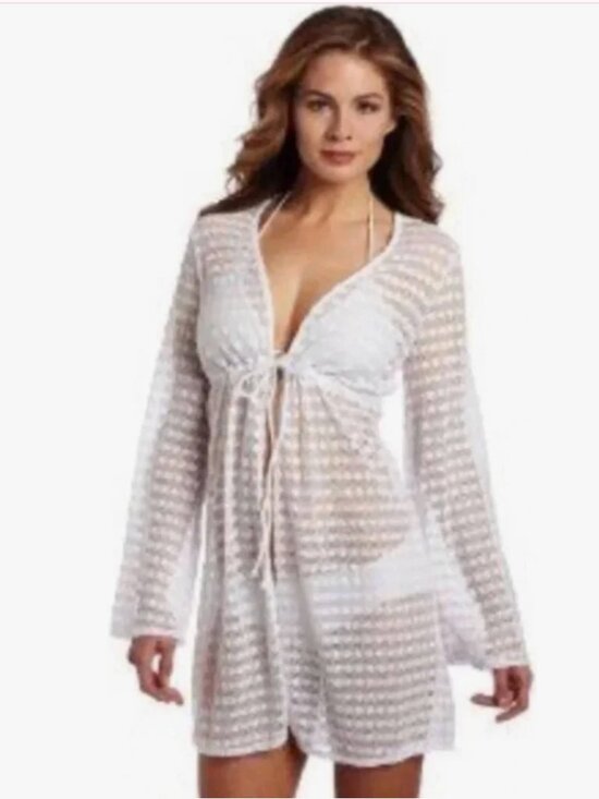 Jantzen Other - Jantzen Long Sleeve White Eyelet Tie-Front Swim Cover-Up - Size Small (Est)
